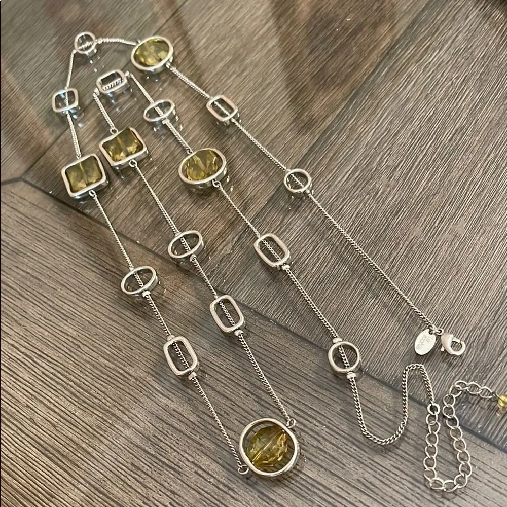 Vintage Lia Sophia “Midori” Silver-tone Station Necklace with Green Gems